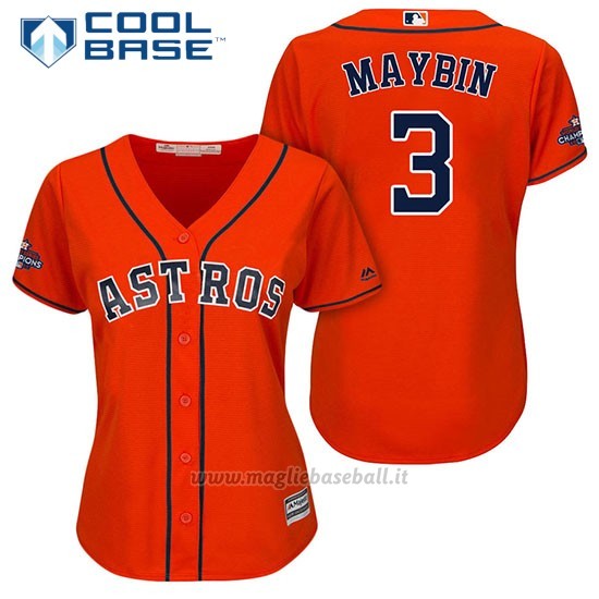 Maglia Baseball Donna Houston Astros 2017 World Series Campione Cameron Maybin Arancione Cool Base